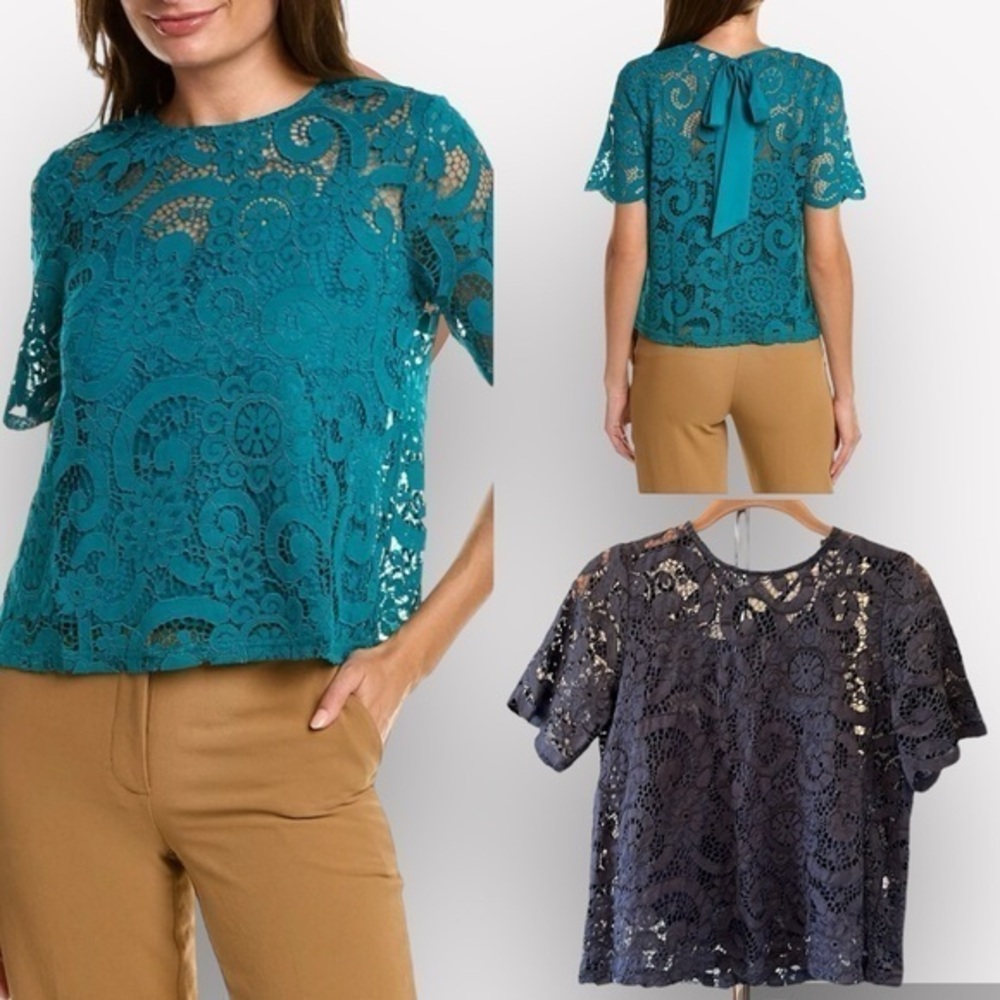 🇪🇸🐠 Nanette Lepore Navy Blue Lace Blouse & Cami Set | Small